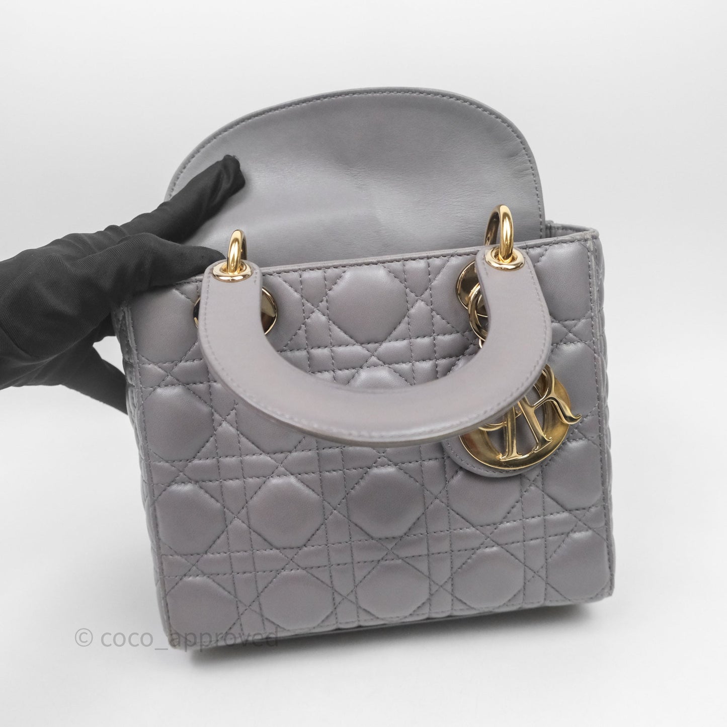 Christian Dior Small Lady Dior My ABCDior Bag Stone Gray Cannage Lambskin