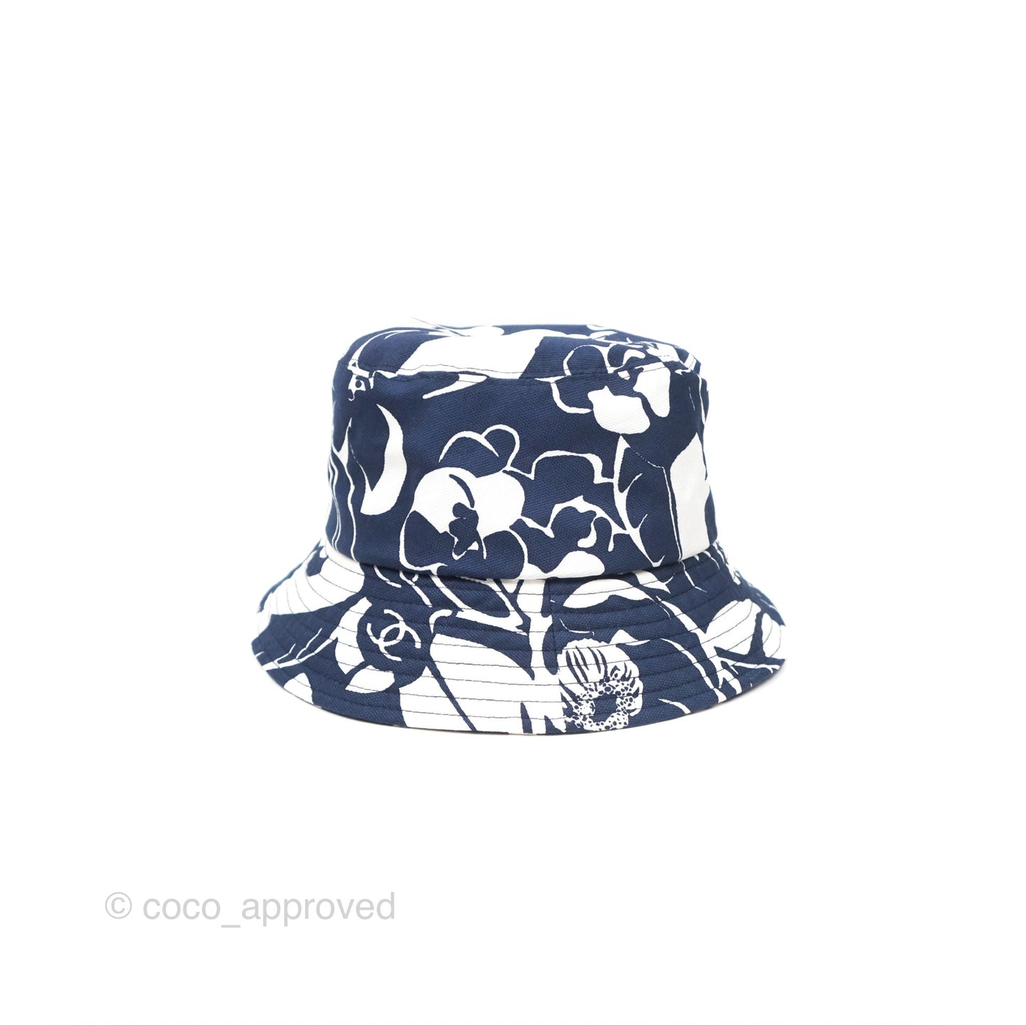 Chanel Flora Printed Bucket Hat White Navy