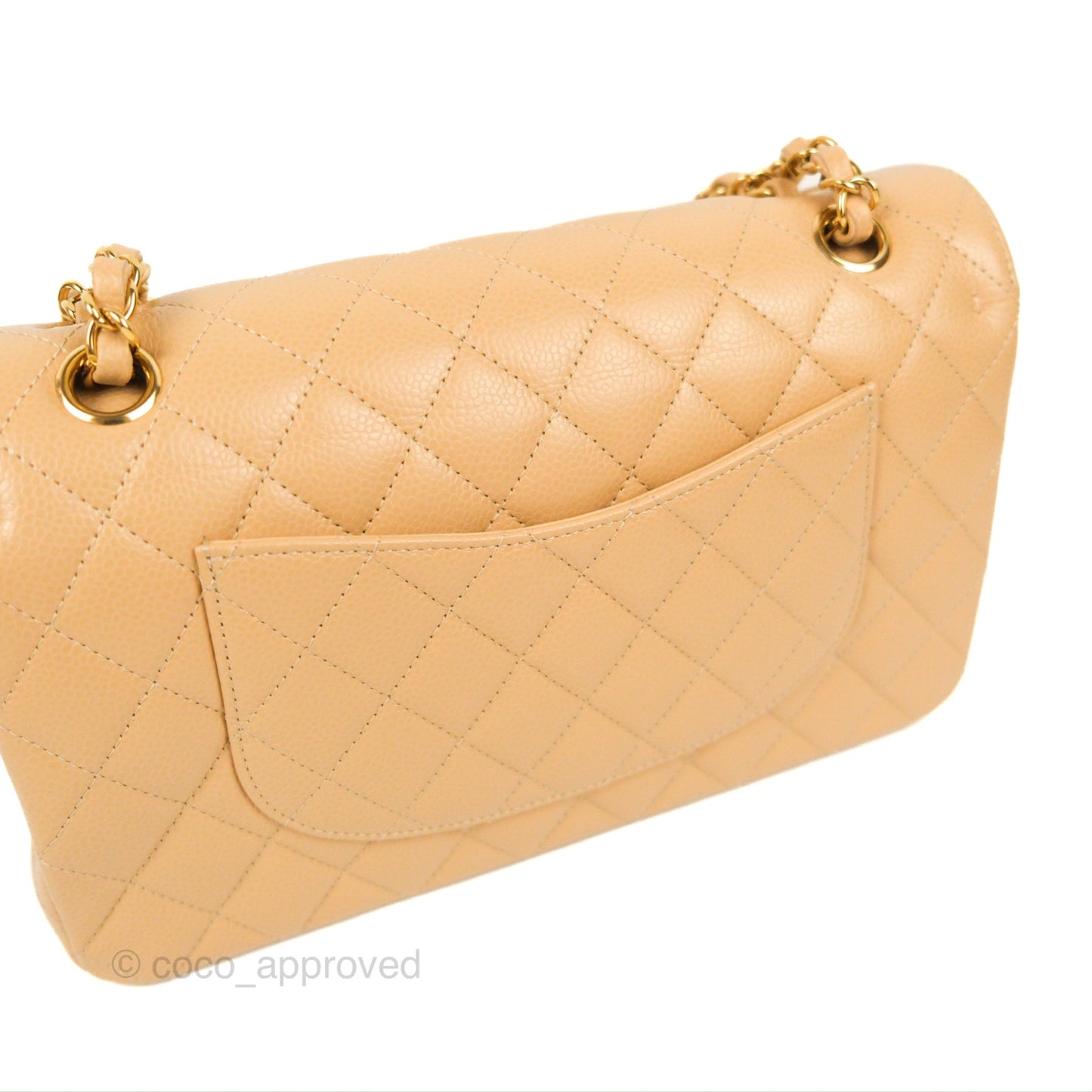 Chanel Classic M/L Medium Flap Quilted Beige Caviar Gold Hardware