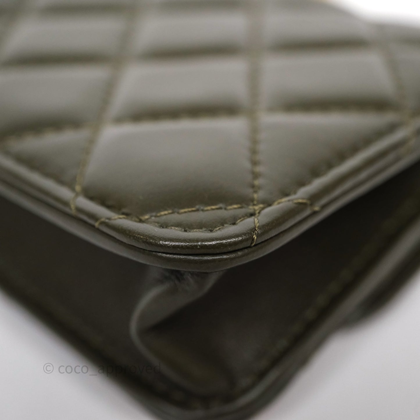 Chanel All Slide Adjustable Chain Phone Holder WOC Olive Green Lambskin