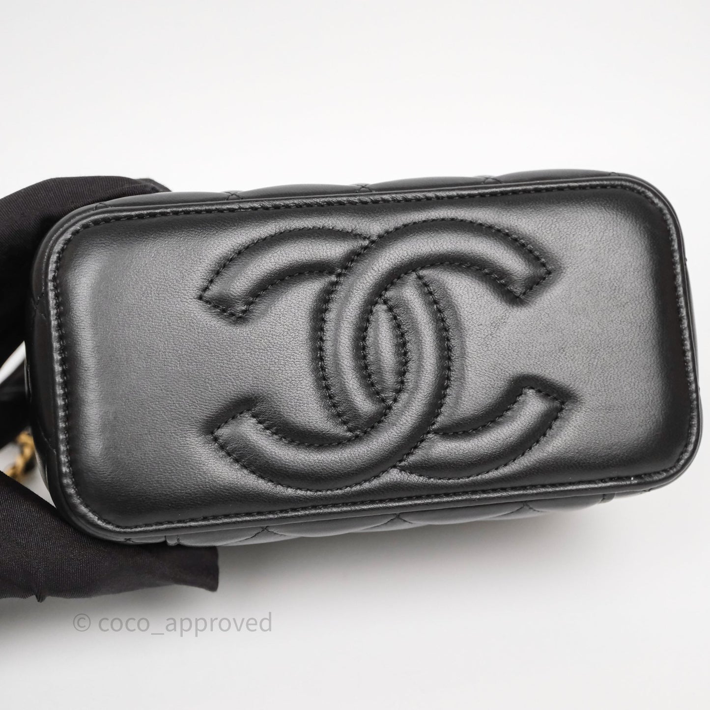 Chanel Top Handle Vanity Rectangular Black Lambskin Aged Gold Hardware