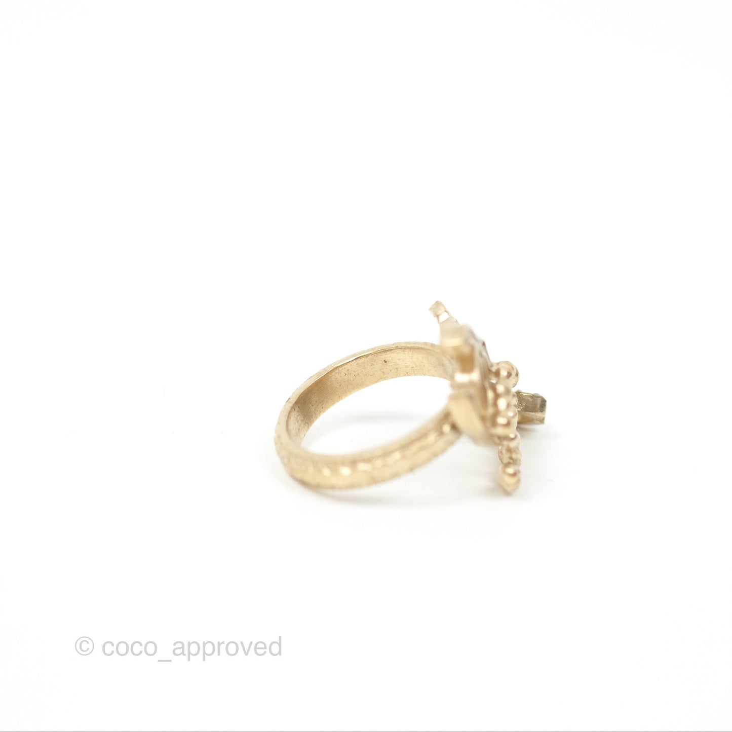 Chanel Multi CC Crystal Resin Ring Brushed Gold Tone 09A