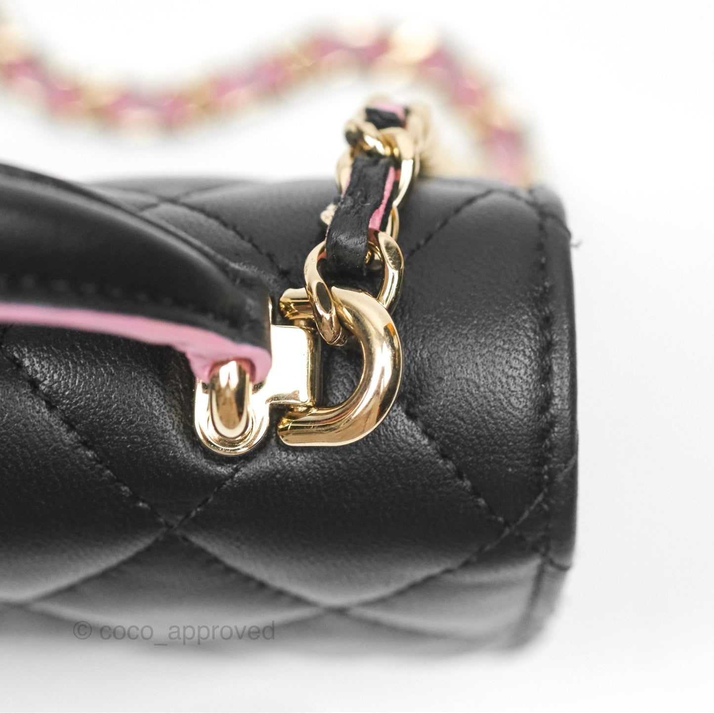 Chanel Top Handle Mini WOC Phone Holder Black/Pink Lambskin Gold Hardware 23P
