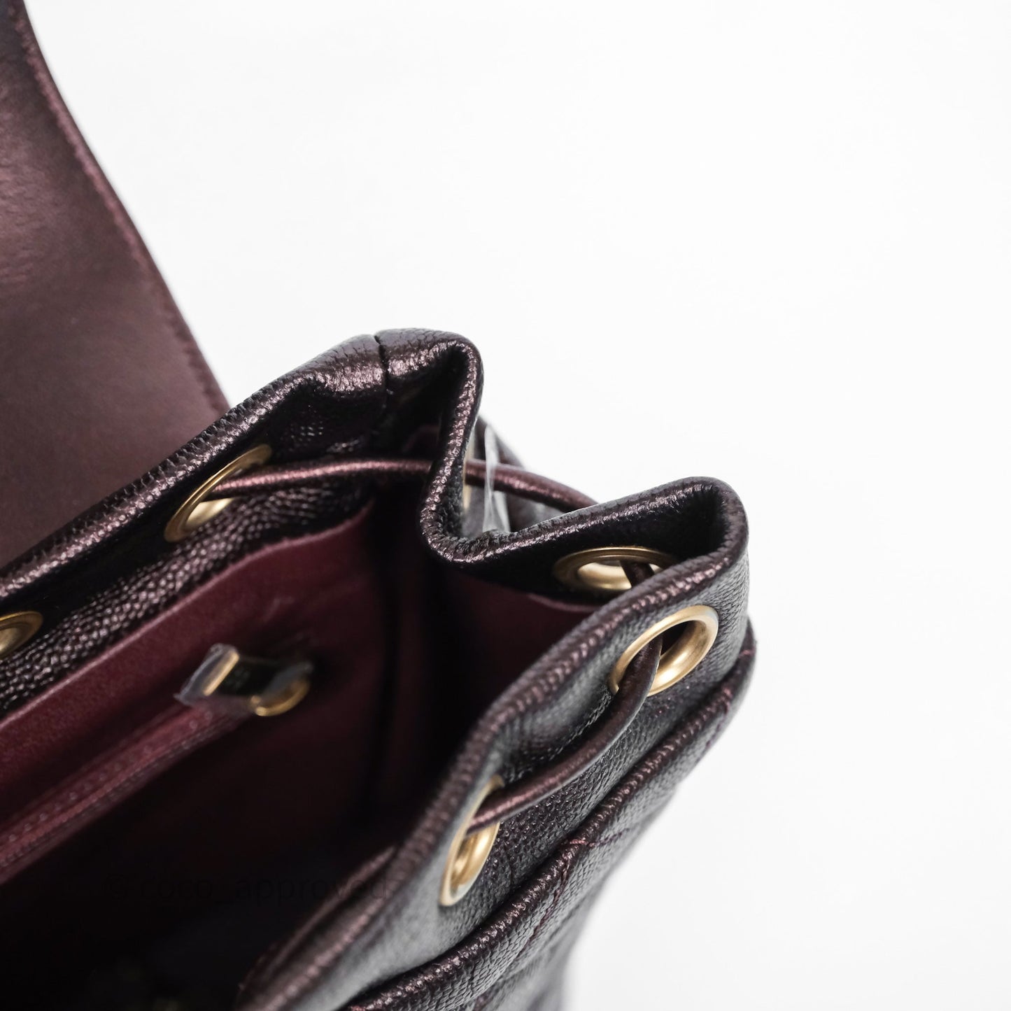 Chanel Quilted Filigree Backpack Iridescent Burgundy Caviar Aged Gold Hardware