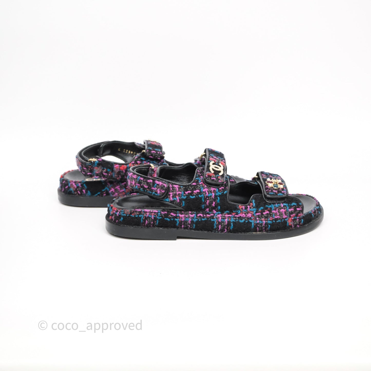 Chanel Dad Sandals Black/ Purple Tweed Size 38