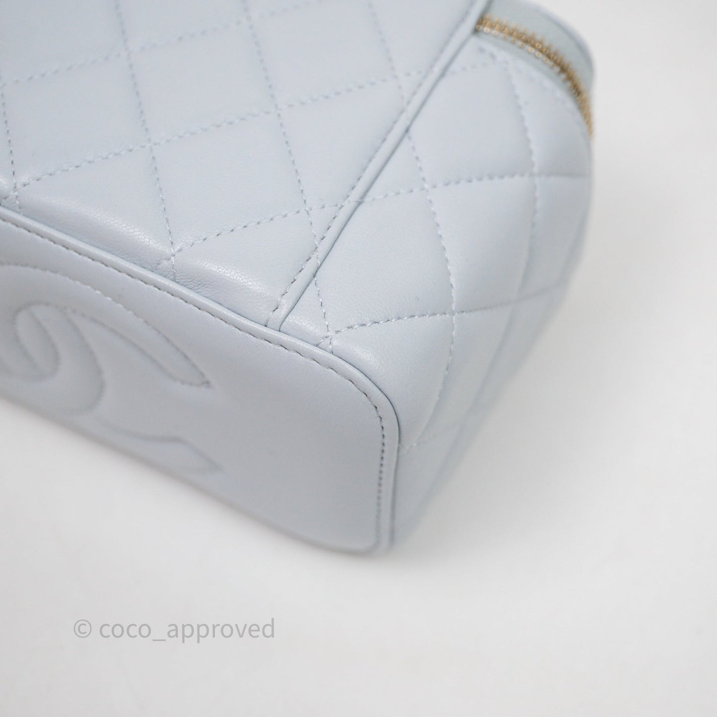 Chanel Vanity with Adjustable Chain Blue Lambskin Aged Gold Hardware