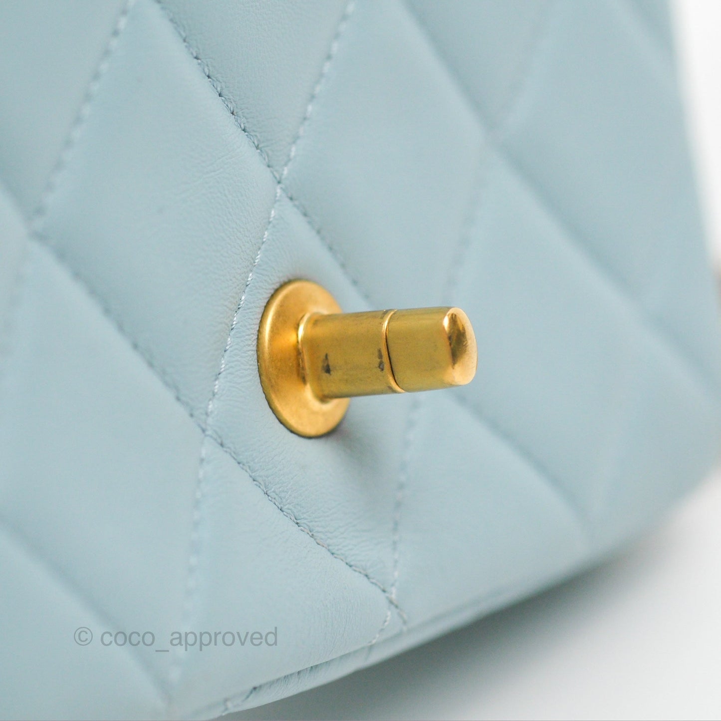 Chanel Quilted Enamel Pending CC Mini Square Flap Baby Blue Lambskin 22P