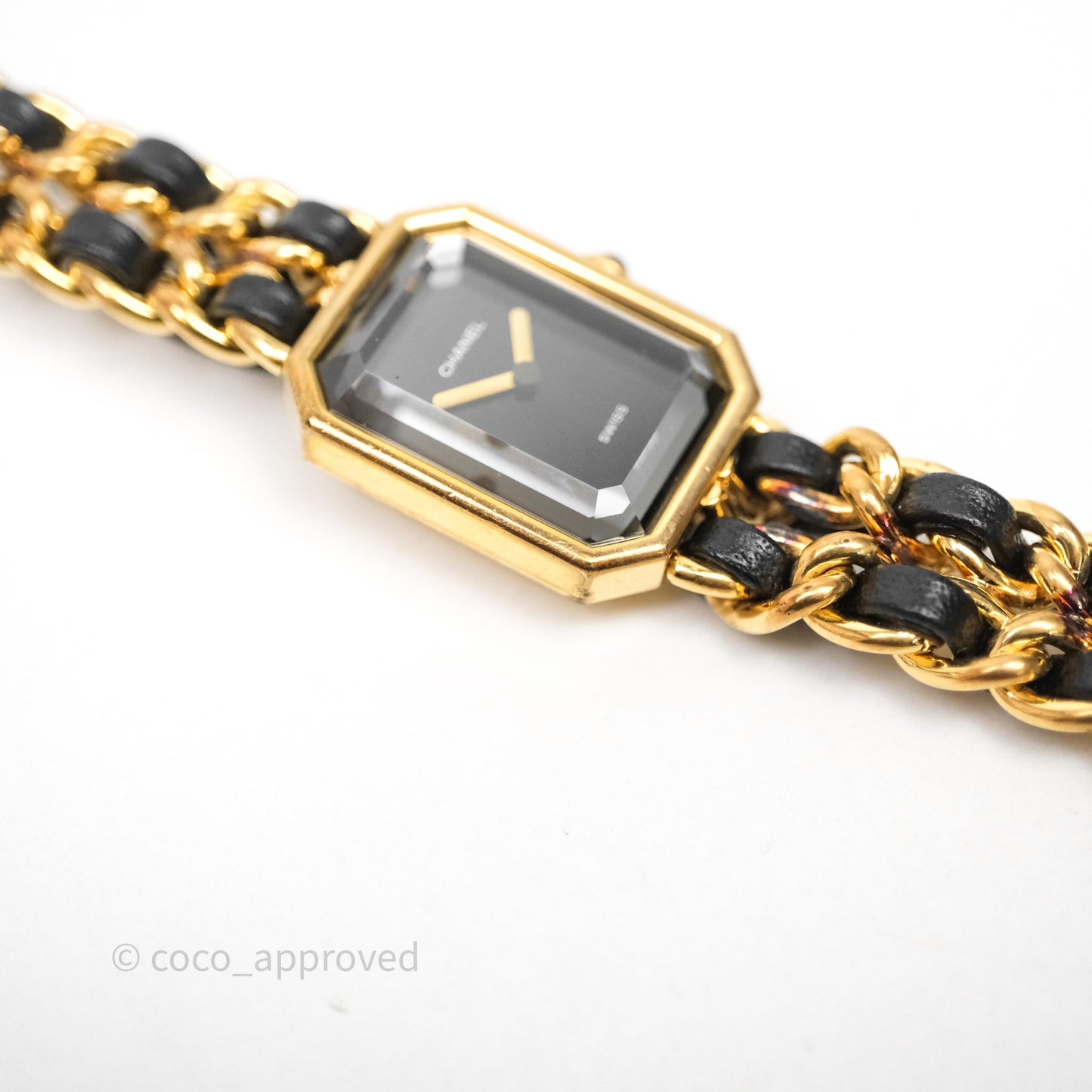 Chanel Vintage Première Watch Black Leather Gold Plated Size M