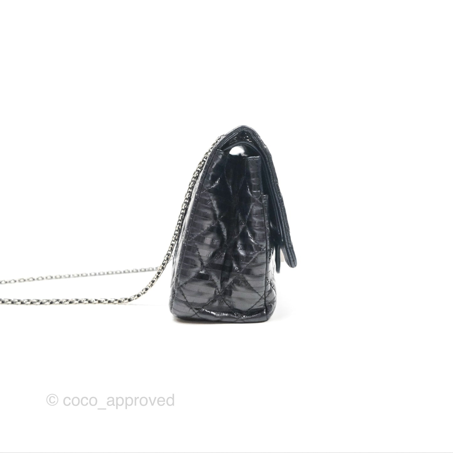 Chanel Reissue 227 Flap Quilted Calfskin Black Striped Dark Silver Hardware