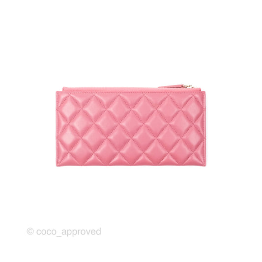 Chanel Boy Long Pouch Wallet Dusty Pink Lambskin Aged Gold Hardware