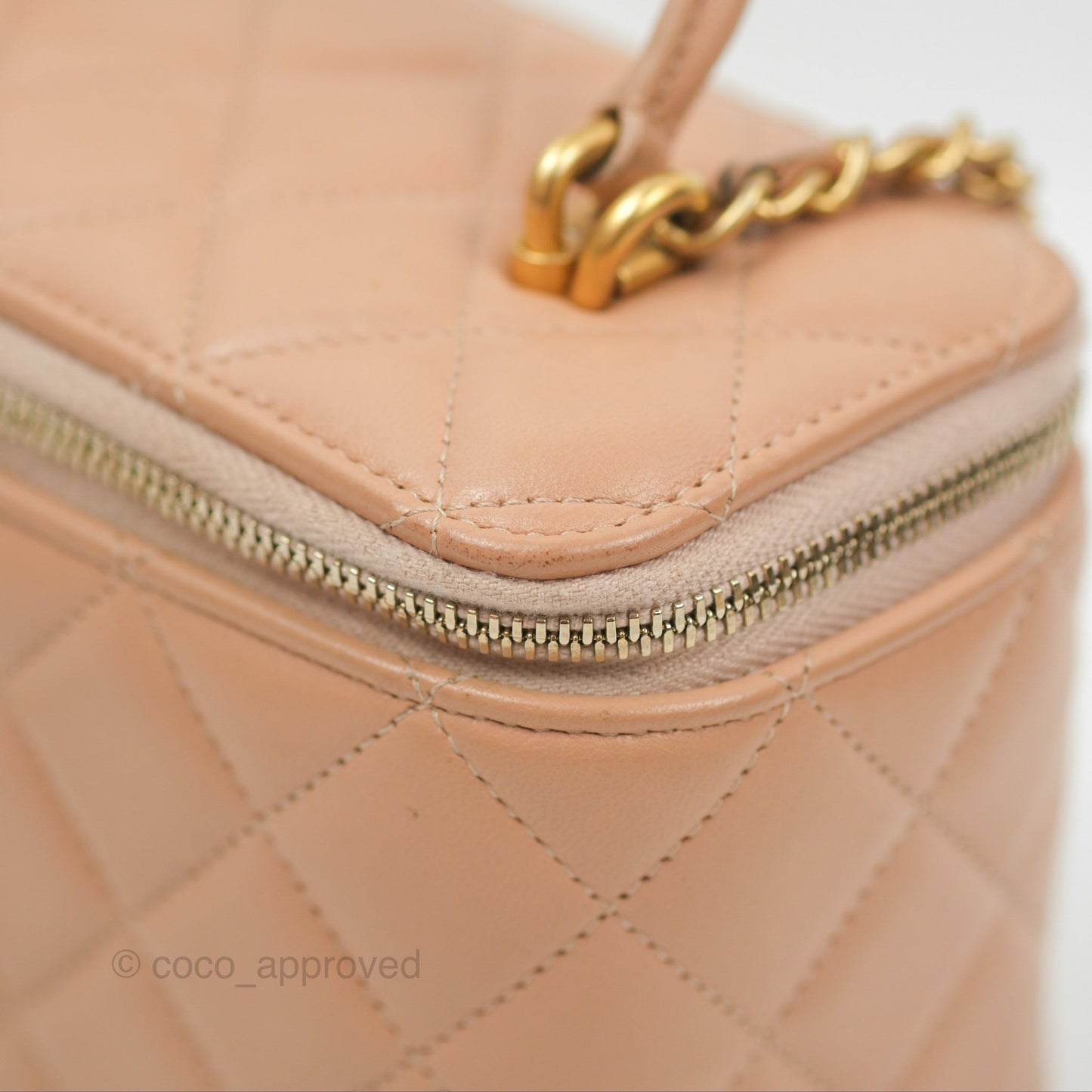 Chanel Vanity Rectangular Top Handle Beige Lambskin Aged Gold Hardware