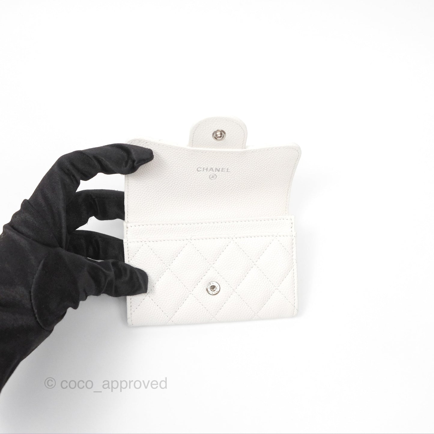 Chanel Quilted Flap Card Holder White Caviar Silver Hardware