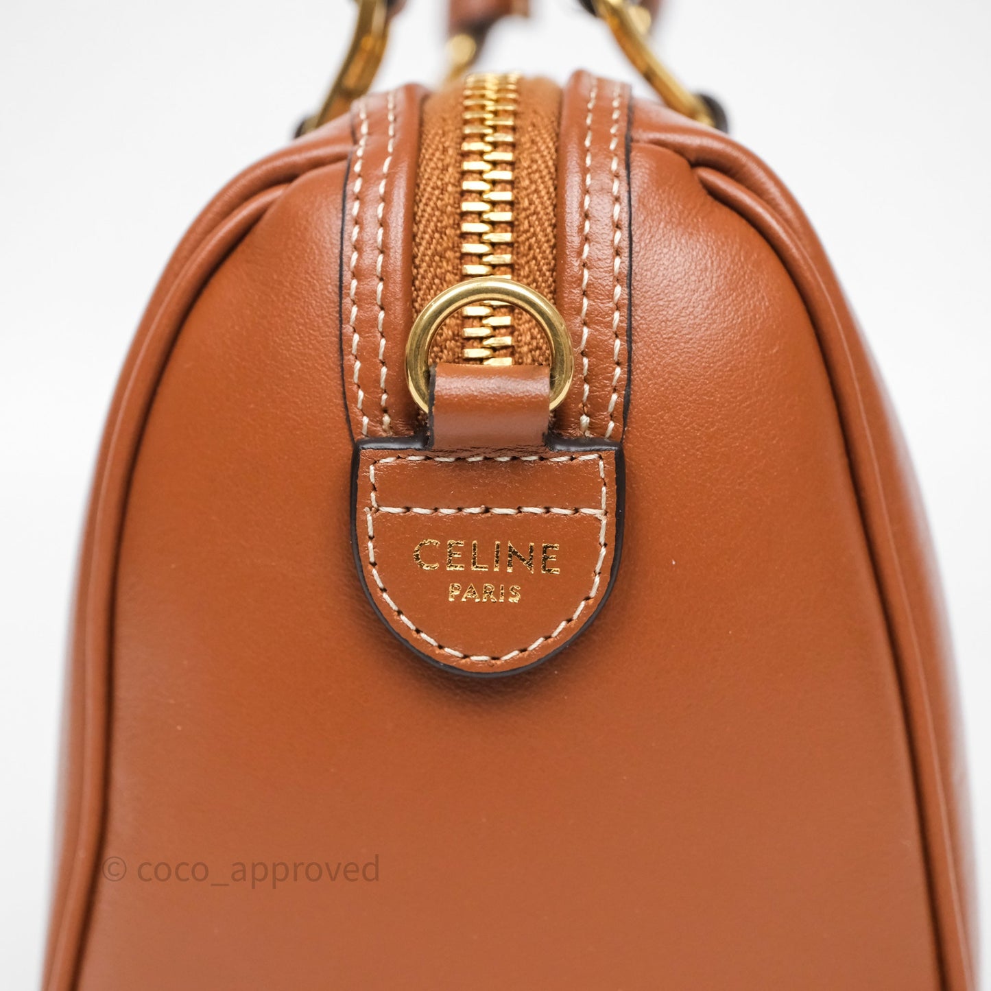 Celine Small Boston Bag Tan Calfskin Gold Hardware