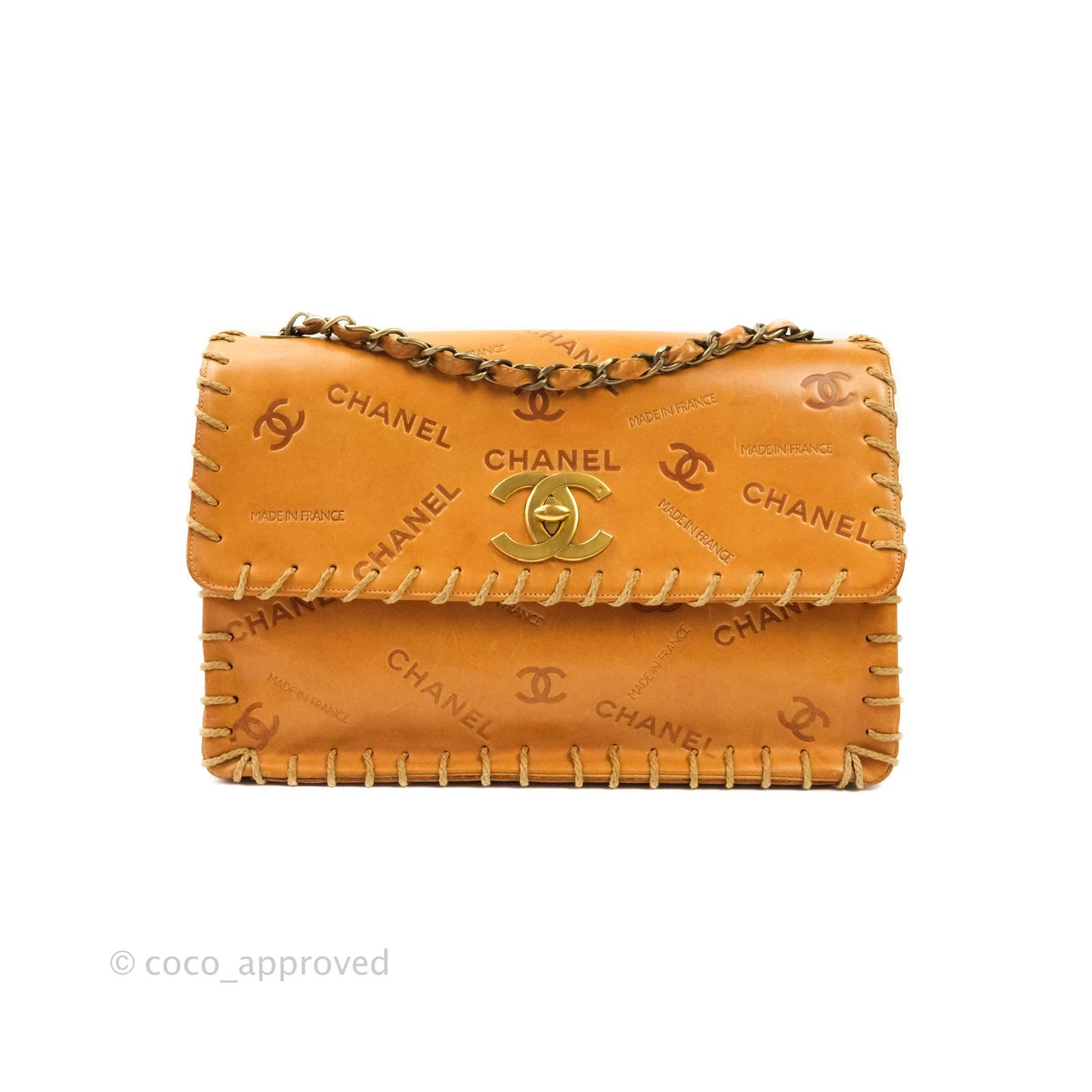 Chanel Embossed Leather XL Jumbo Flap Tan Antique Gold Hardware