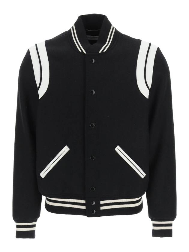 Luxury Saint Laurent Teddy Bomber Jacket in Wool Black White