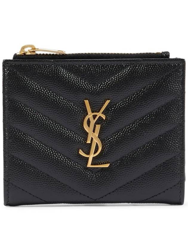 Luxury Saint Laurent Cassandre Matelasse Grain De Poudre Embossed Leather Half Wallet Black