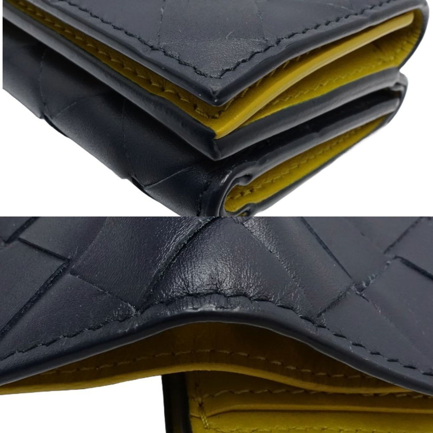 Luxury Bottega Veneta Intrecciato Navy yellow Intrecciato Wallet (Tri-Fold) ()