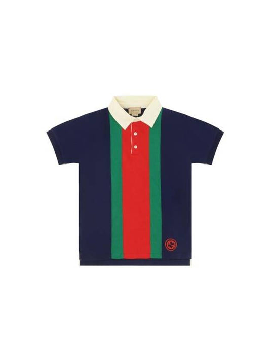 Luxury Gucci Trending 2025 Kids Web Polo Short Sleeve T-Shirt Dark Blue