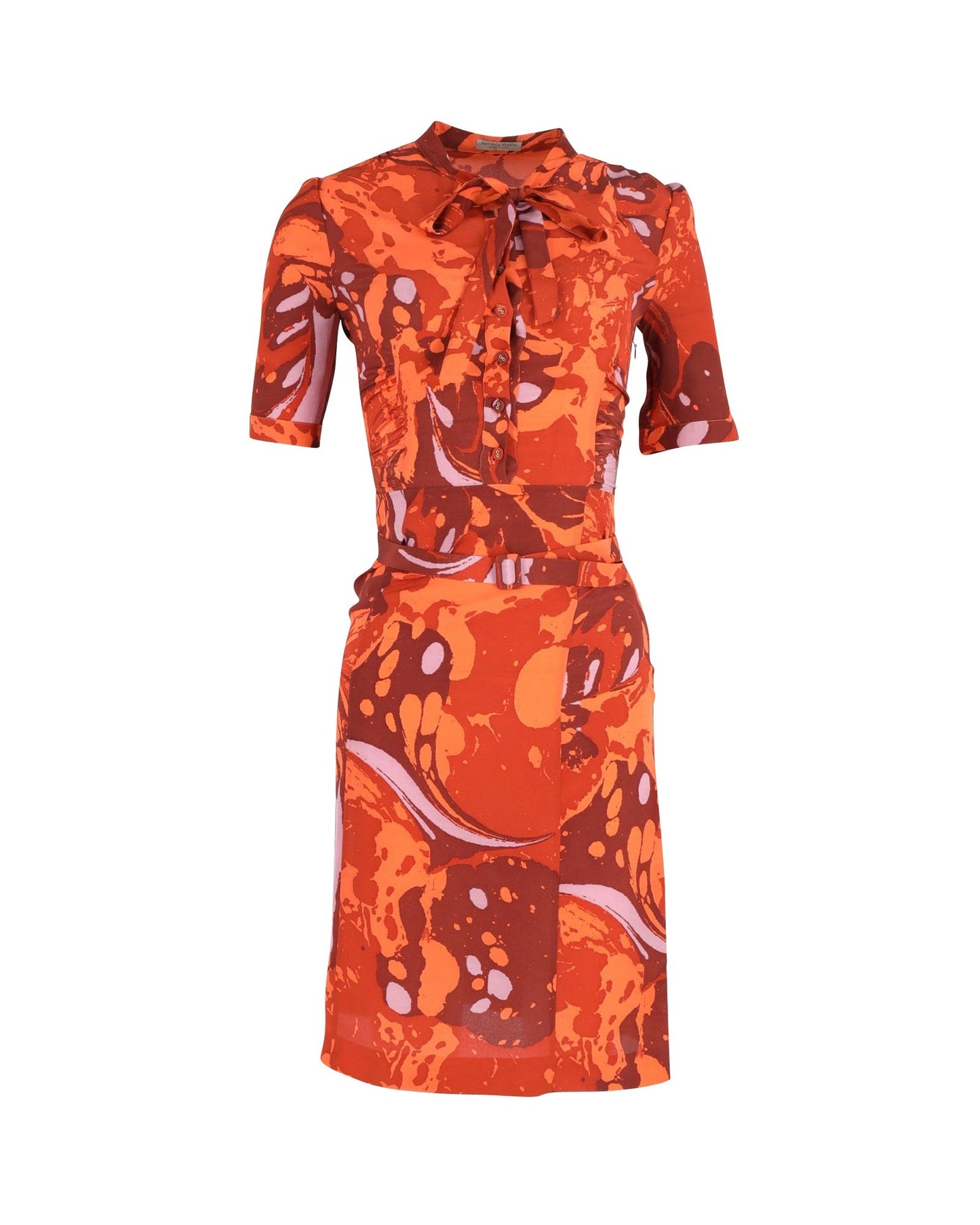 Luxury Bottega Veneta Abstract Print Tie-Neck Knee-Length Dress in Multicolor Silk