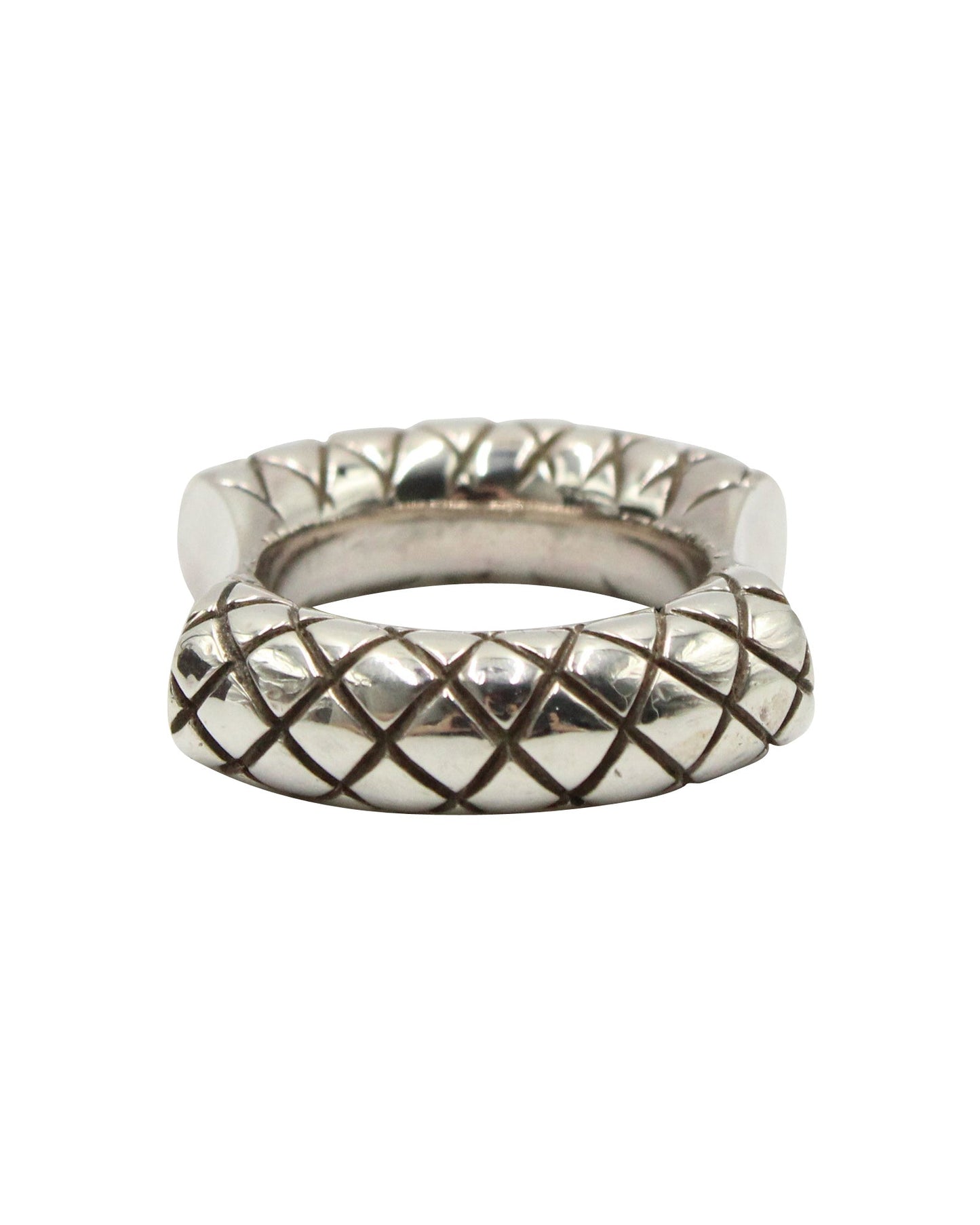 Luxury Bottega Veneta Intrecciato Double Cut Band Ring in Silver Metal