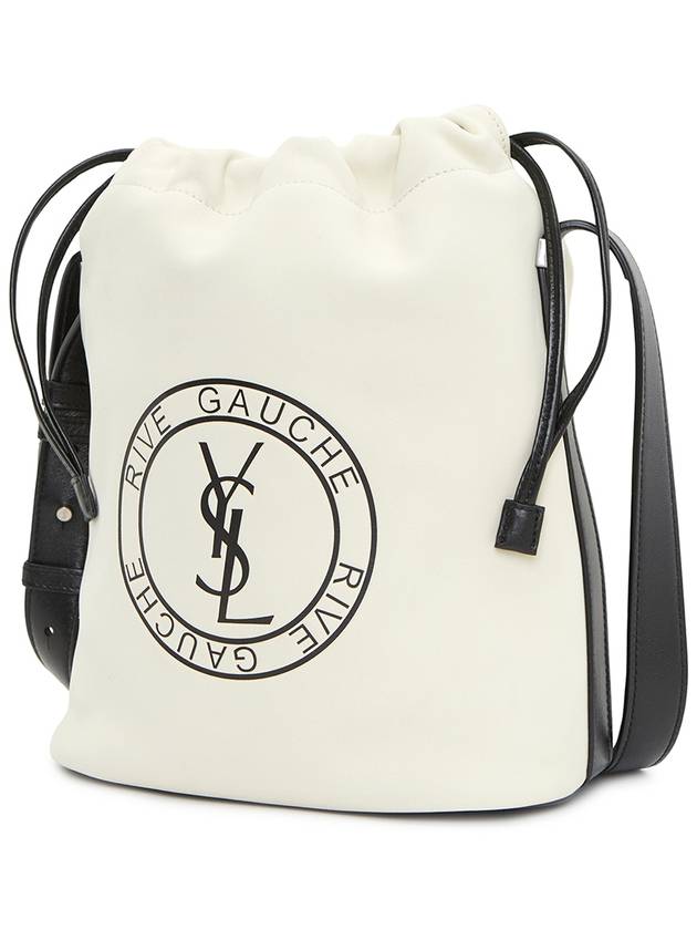 Luxury Saint Laurent Rive Gauche Laced Leather Bucket Bag Cream