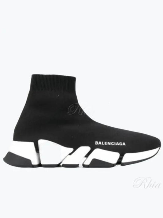 Luxury Balenciaga WoMen's Speed 2.0 Trainer Black Knit White Sole High Top Sneakers Black