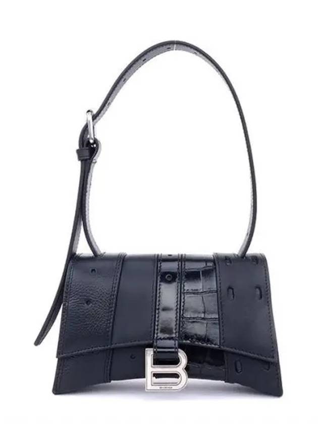 Luxury Balenciaga Hourglass Mix Leather Tote Bag Black
