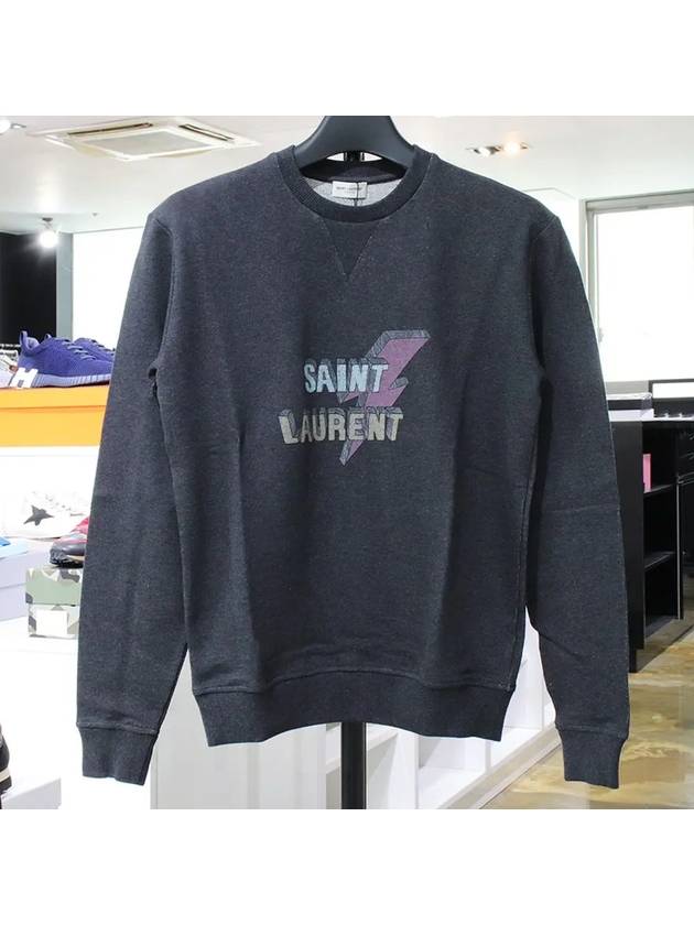 Luxury Saint Laurent Logo Print Cotton Sweatshirt Grey