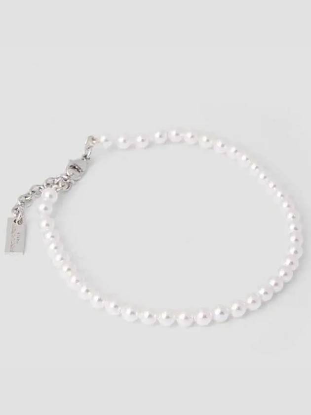 Luxury Saint Laurent Logo Plaque Glass Pearl Bracelet Cream