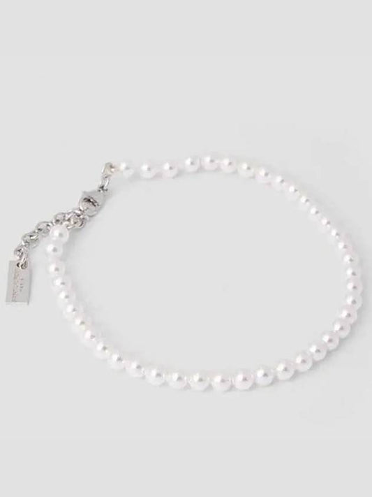 Luxury Saint Laurent Logo Plaque Glass Pearl Bracelet Cream