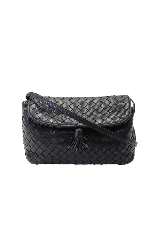 Luxury Bottega Veneta Womens Knotted Strap Nappa Intrecciato Crossbody Handbag Black