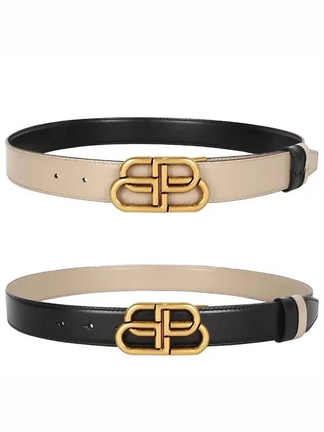 Luxury Balenciaga BB Logo Double-Sided Belt Black