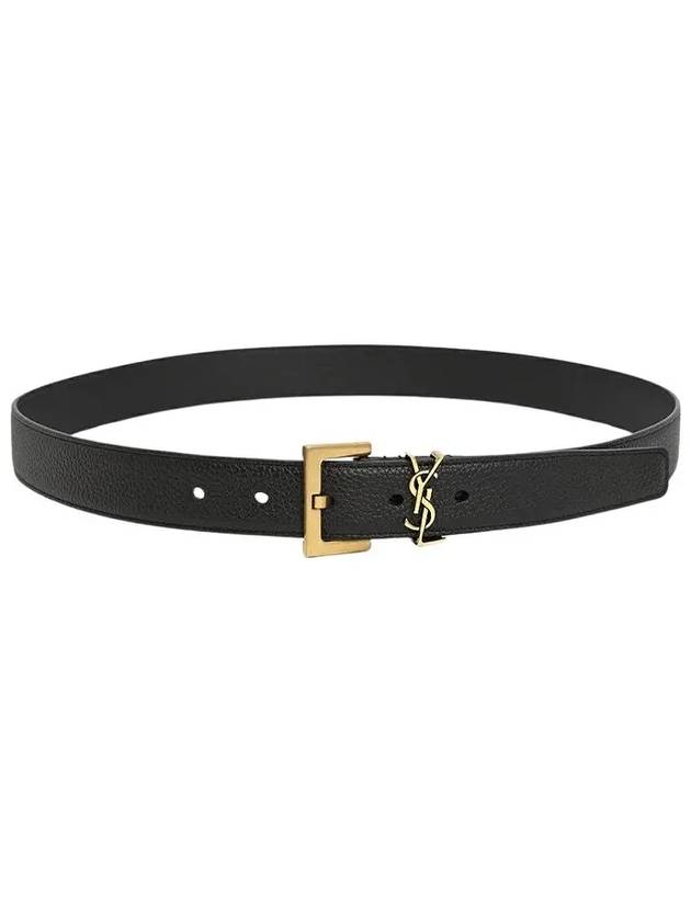 Luxury Saint Laurent Men's Monogram Grain Leather Belt Gold