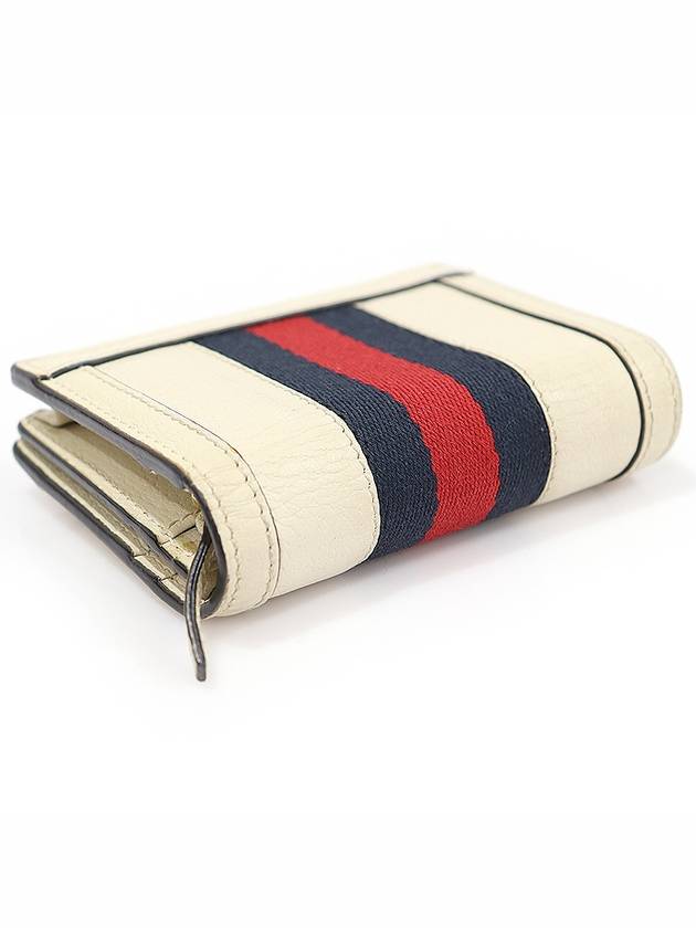 Luxury Gucci Trending 2025 523155 White Leather WEB Ophidia Card Case Half Wallet