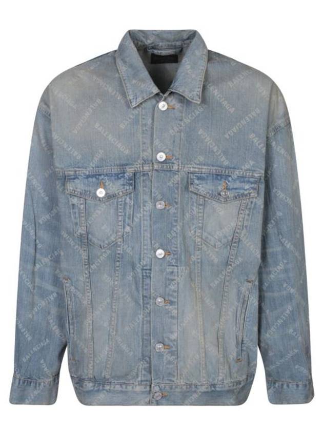 Luxury Balenciaga Logo Print Denim Jacket Blue