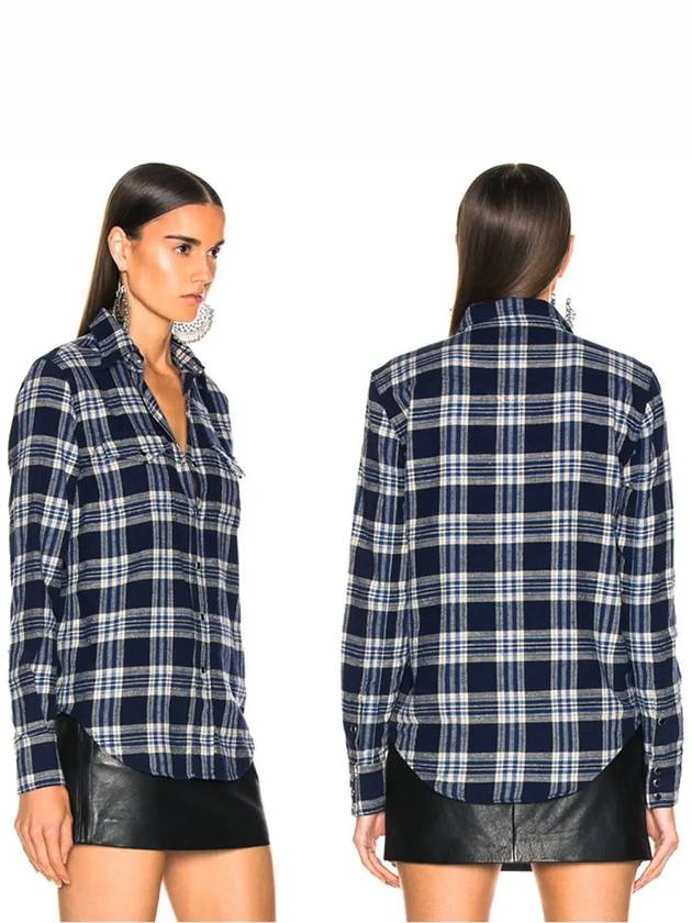 Luxury Saint Laurent Women's Classic Western Check Shirt Blue