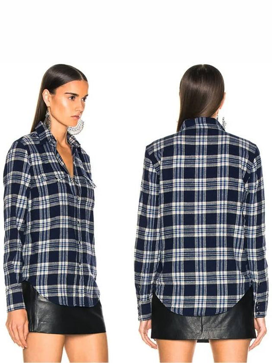 Luxury Saint Laurent Women's Classic Western Check Shirt Blue