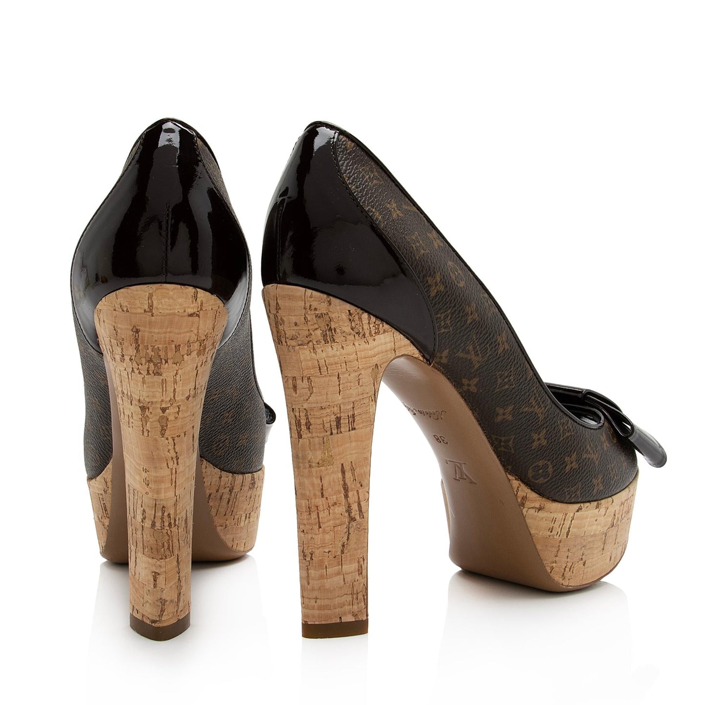 Louis Vuitton Monogram Canvas Cork Rivoli Peep Toe Platform Pumps