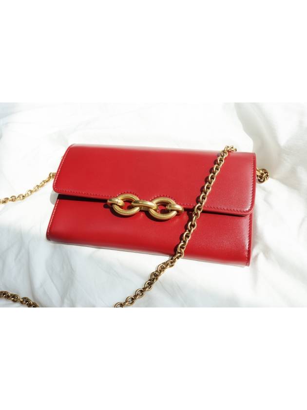 Luxury Saint Laurent Le Maillon Chain Long Wallet Red