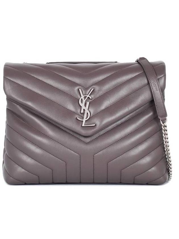 Luxury Saint Laurent Silver Hardware Loulou Monogram Chain Shoulder Bag Grey