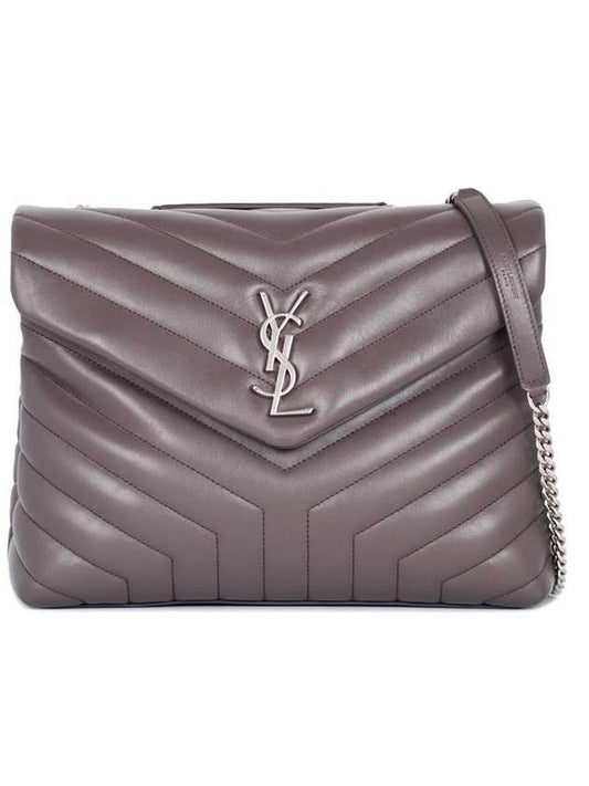 Luxury Saint Laurent Silver Hardware Loulou Monogram Chain Shoulder Bag Grey