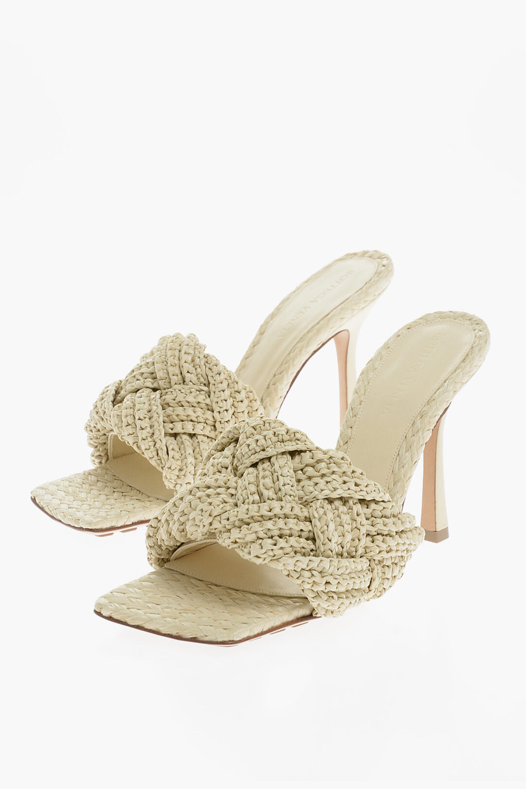 Luxury Bottega Veneta Braided Raffia Lido Sandals Heel 11 Cm