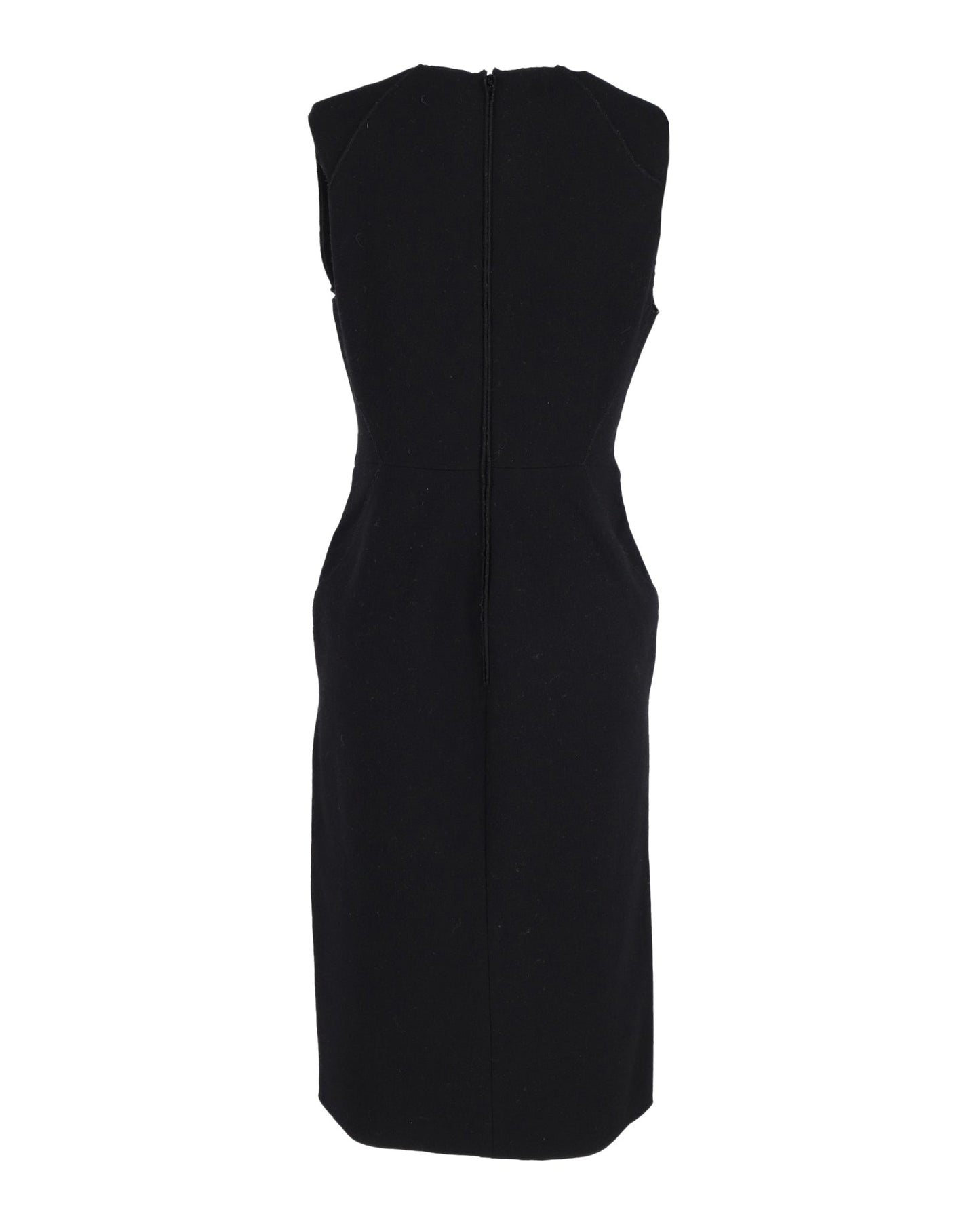 Luxury Bottega Veneta V-neck Sheath Dress in Black Wool
