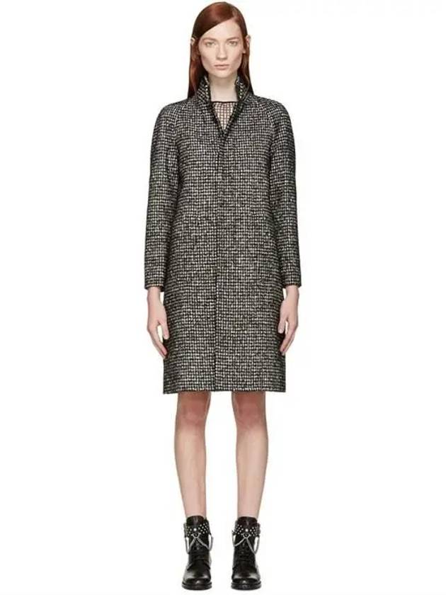 Luxury Saint Laurent Houndstooth Wool Single Coat Grey