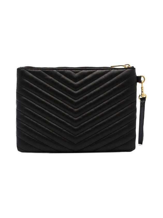 Luxury Saint Laurent Matelasse Monogram Logo Strap Clutch Bag Black
