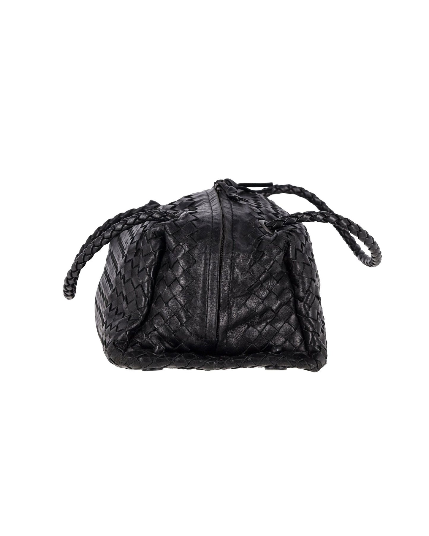 Luxury Bottega Veneta Intrecciato Tote Bag with Braided Handles in Black Leather