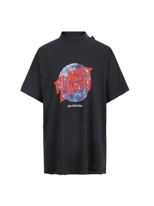 Luxury Balenciaga Planet Earth Oversized Short Sleeve T-Shirt Black