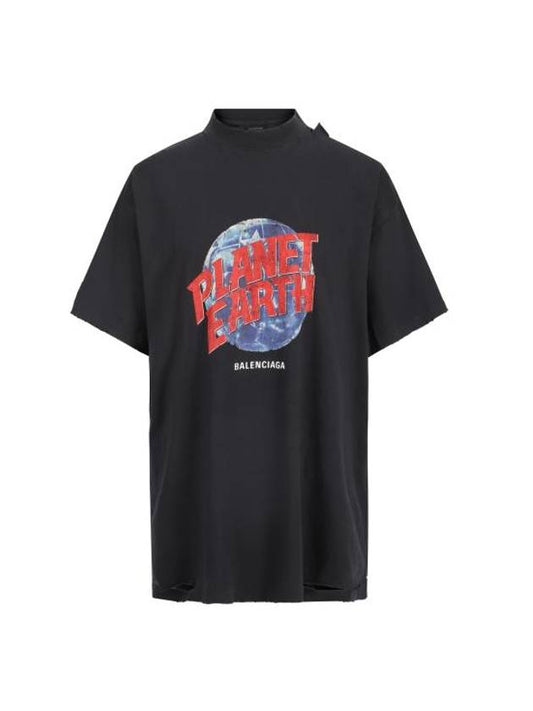 Luxury Balenciaga Planet Earth Oversized Short Sleeve T-Shirt Black