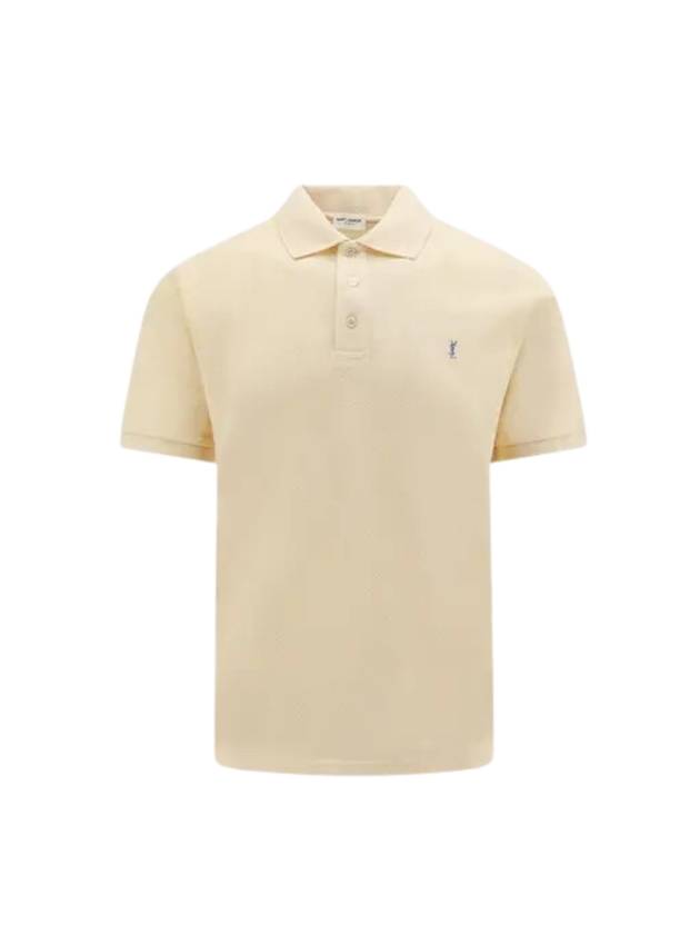 Luxury Saint Laurent Men's Cassandre Cotton Polo Shirt Beige