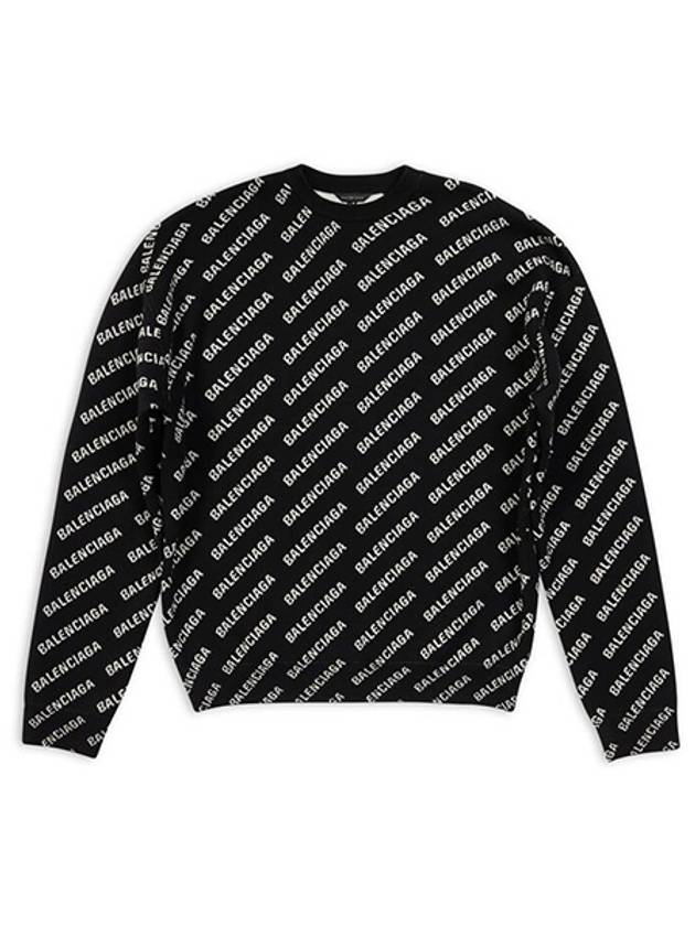 Luxury Balenciaga All Over Intarsia Logo Knit Top Black